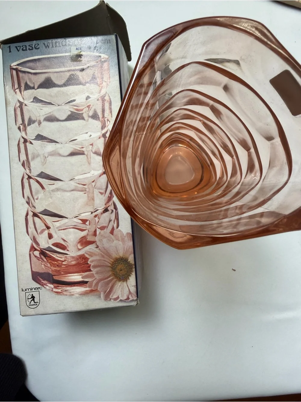 Vintage Luminarc Rosaline Windsor 17cm Pink French Glass Vase - New in Box